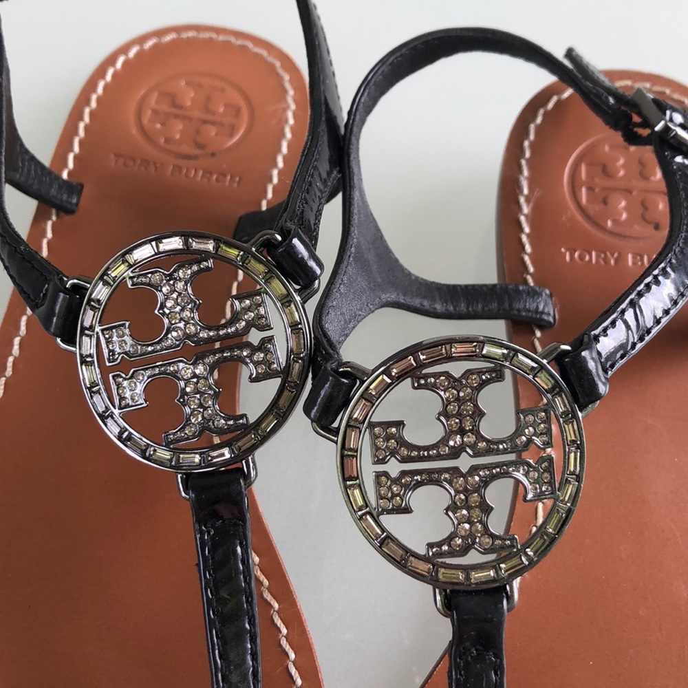 Tory Burch Black Sandals with Silver Accents